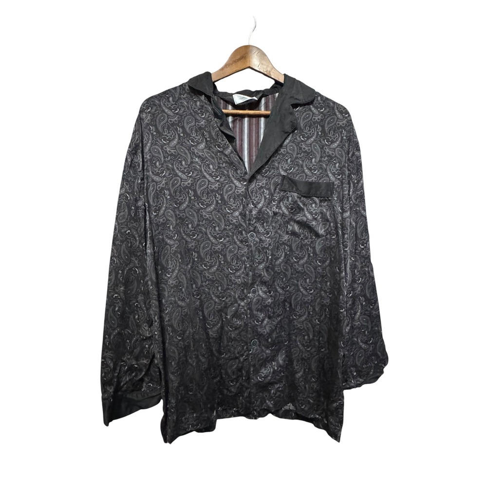 Murano Pajama Top Mens Medium Grey Paisley 100% Silk Long Sleeve Excellent